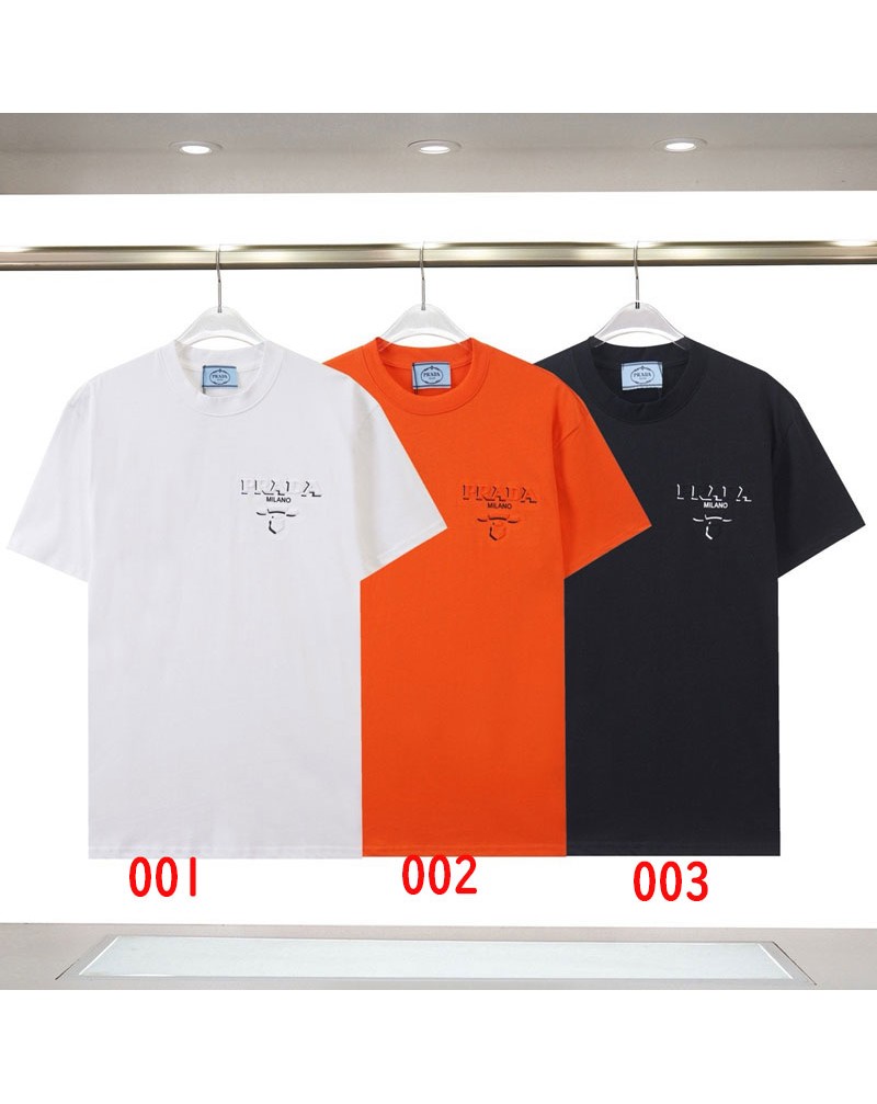 プラダ tシャツカジュアル 簡約 ファッションコットンティシャツ短袖凹凸ロゴ