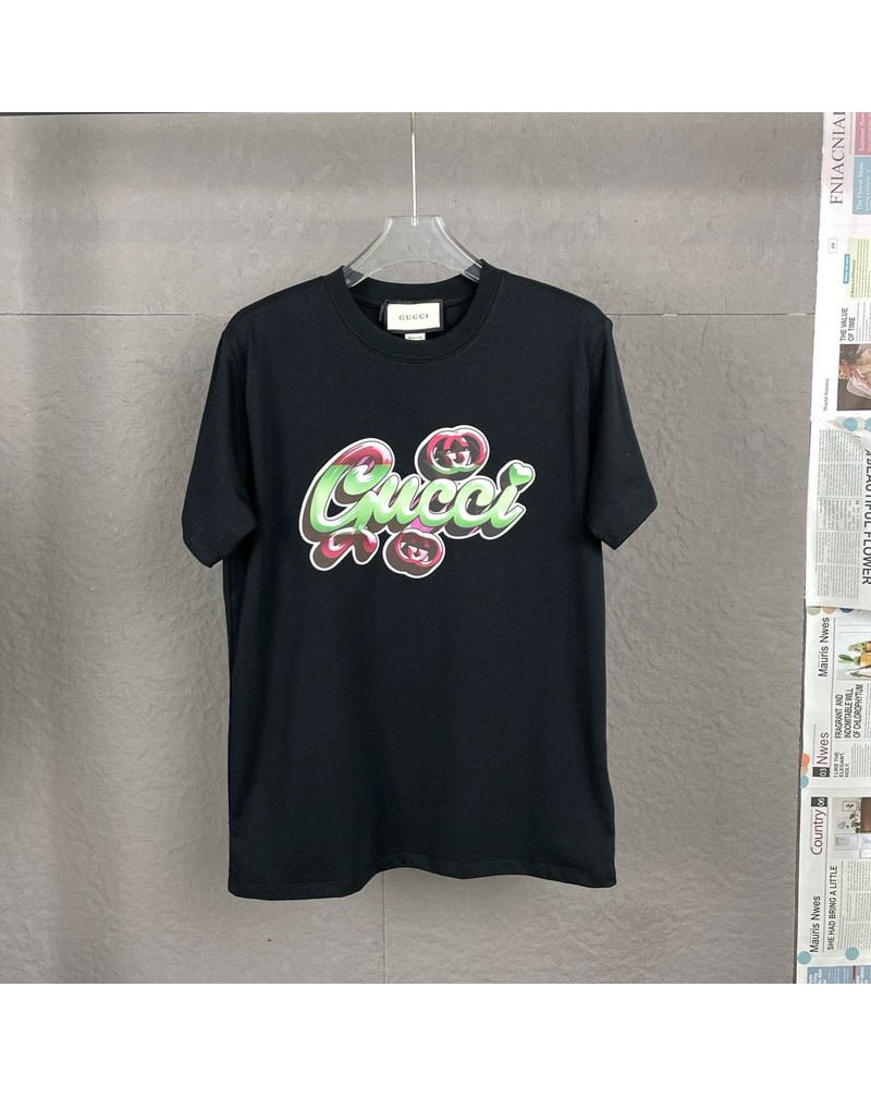 グッチ tシャツかわいいプリント付きオシャレブランドティシャツ短袖ペアお揃い 大きめサイズ