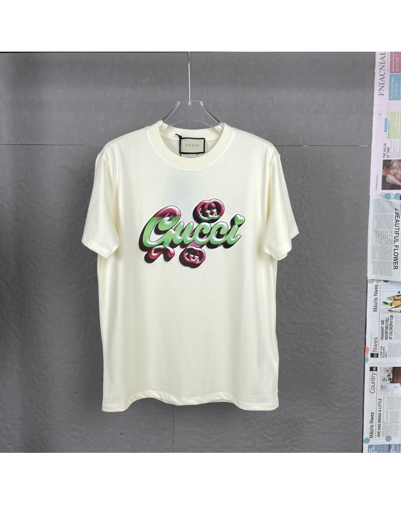 グッチ tシャツかわいいプリント付きオシャレブランドティシャツ短袖ペアお揃い 大きめサイズ