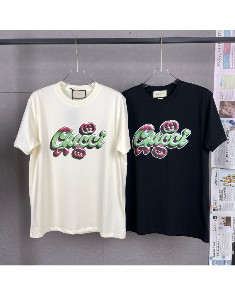 グッチ tシャツかわいいプリント付きオシャレブランドティシャツ短袖ペアお揃い 大きめサイズ