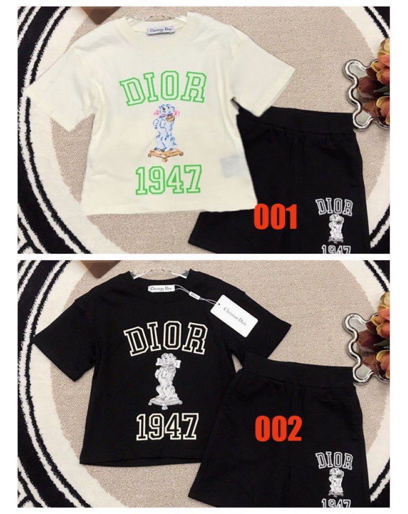 ディオール tシャツハーフパンツ２枚セット子供用ティシャツ半ズボンオシャレ個性可愛いプリント付き