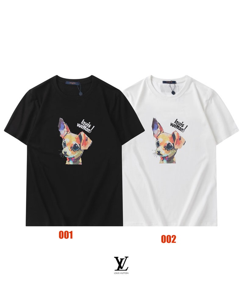 可愛犬プリント付きヴィトンｔシャツ半袖ファッション22ss新作コットン製ソフトカットソートップス男女向けお洒落人気上着