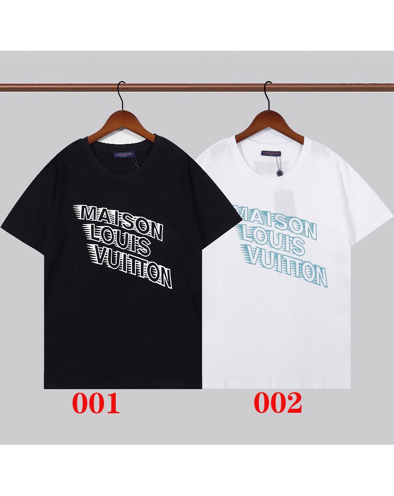 ヴィトン tシャツ半袖お洒落プリントコットン製ティシャツトップスペアお揃い