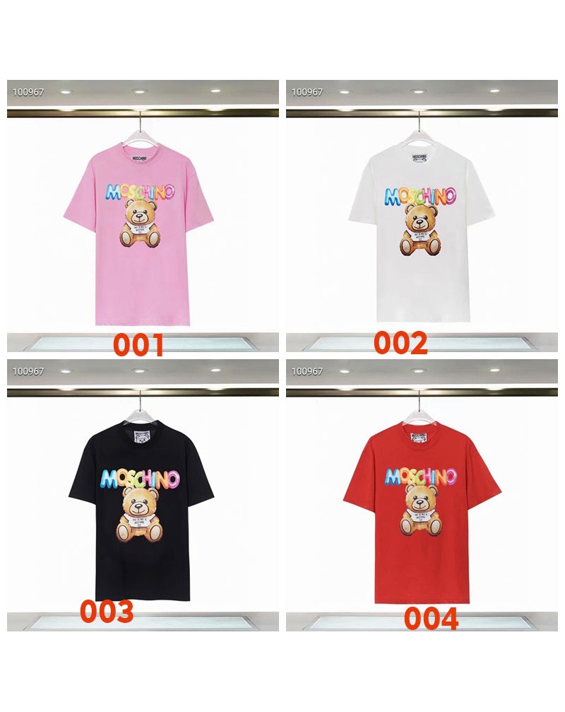 モスキーノ Tシャツ半袖可愛いクマちゃん付きコットンティシャツ短袖ペアお揃い人気ブランドトップス