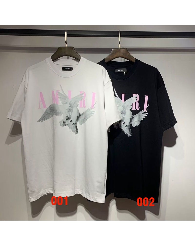 amiri Tシャツ半袖コットンお洒落カジュアルティシャツトップス カッコイイイーグルプリント付き