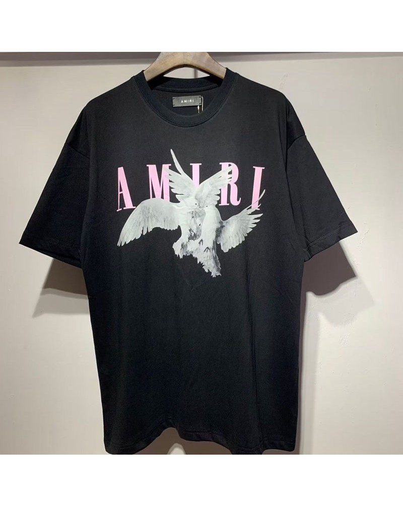 amiri Tシャツ半袖コットンお洒落カジュアルティシャツトップス カッコイイイーグルプリント付き