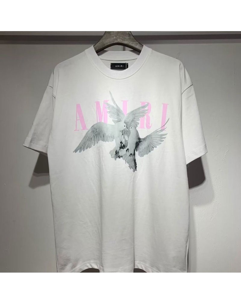 amiri Tシャツ半袖コットンお洒落カジュアルティシャツトップス カッコイイイーグルプリント付き